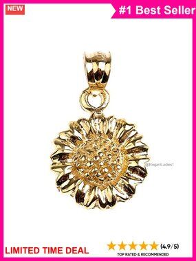 14k Yellow Gold Sunflower Charm Pendant
